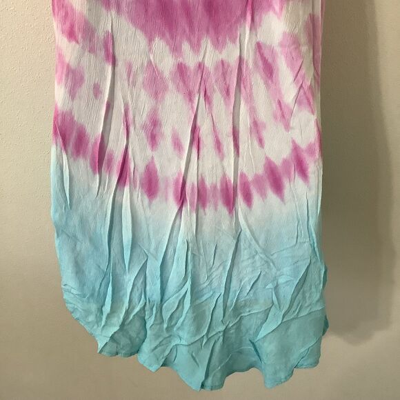 Vintage Blue Tie Dye Fairy Hippie Boho Embroidered Festive Mini Dress Large - Picture 6 of 9